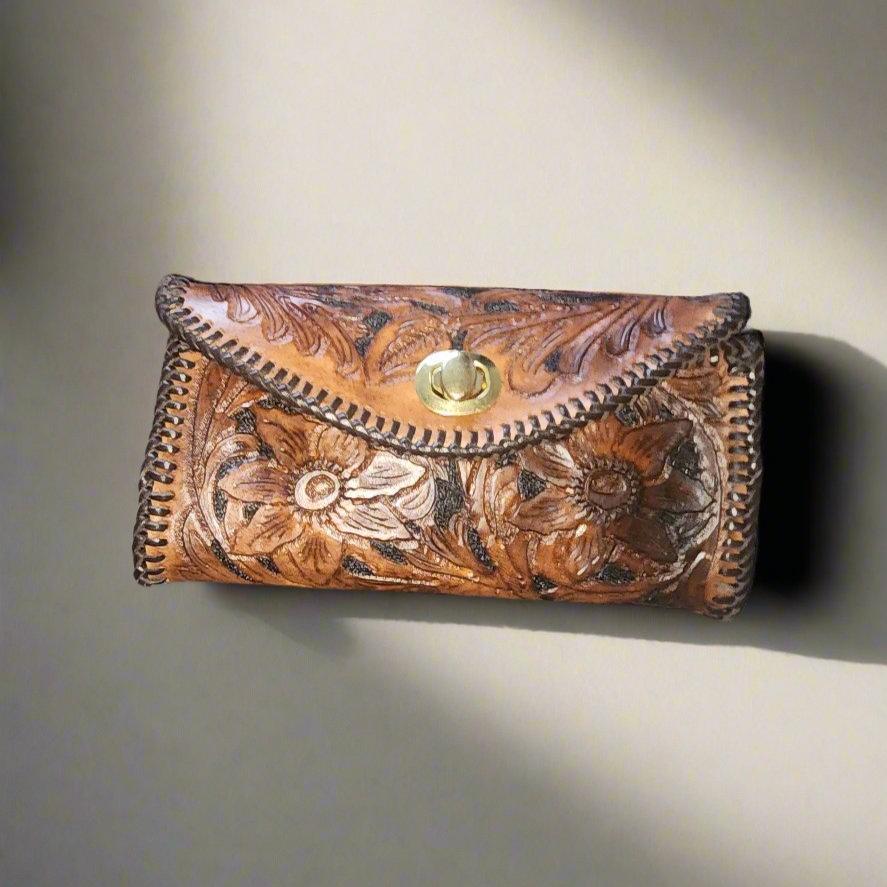 Handcrafted Brown Western Floral Leather Wallet