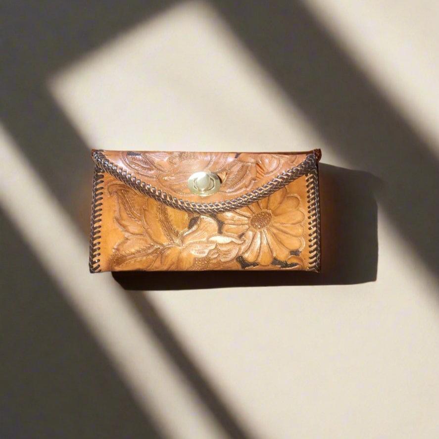 Handcrafted Brown Western Floral Leather Wallet