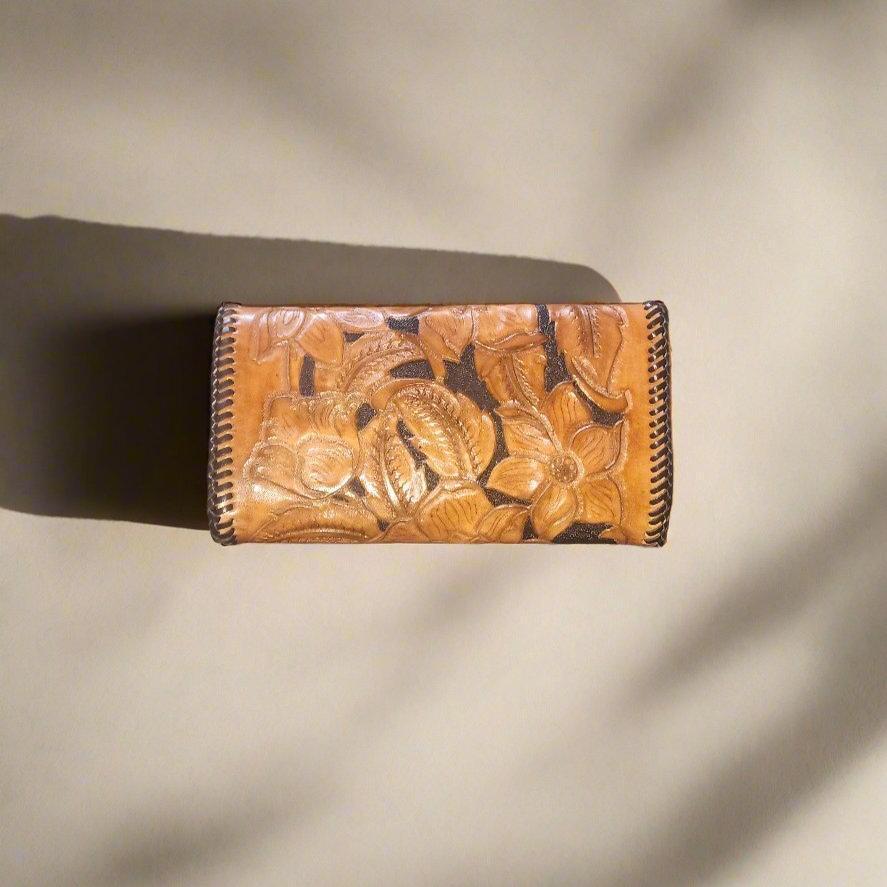 Handcrafted Brown Western Floral Leather Wallet