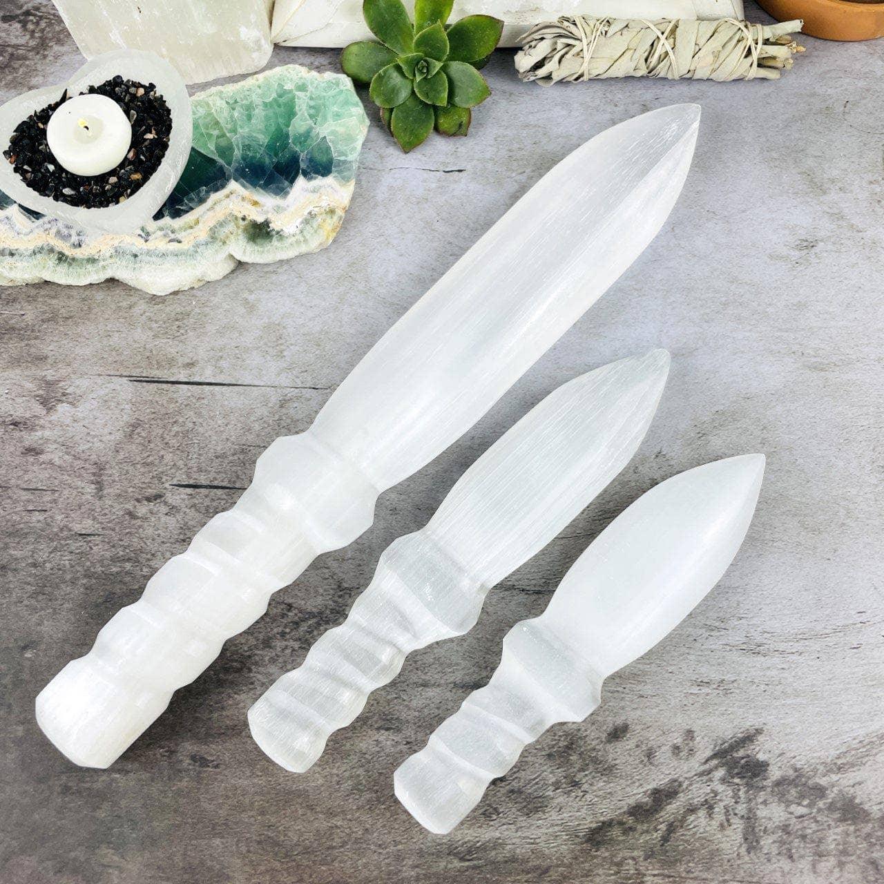 Hand Carved Crystal Selenite Knife with Twisted Handle