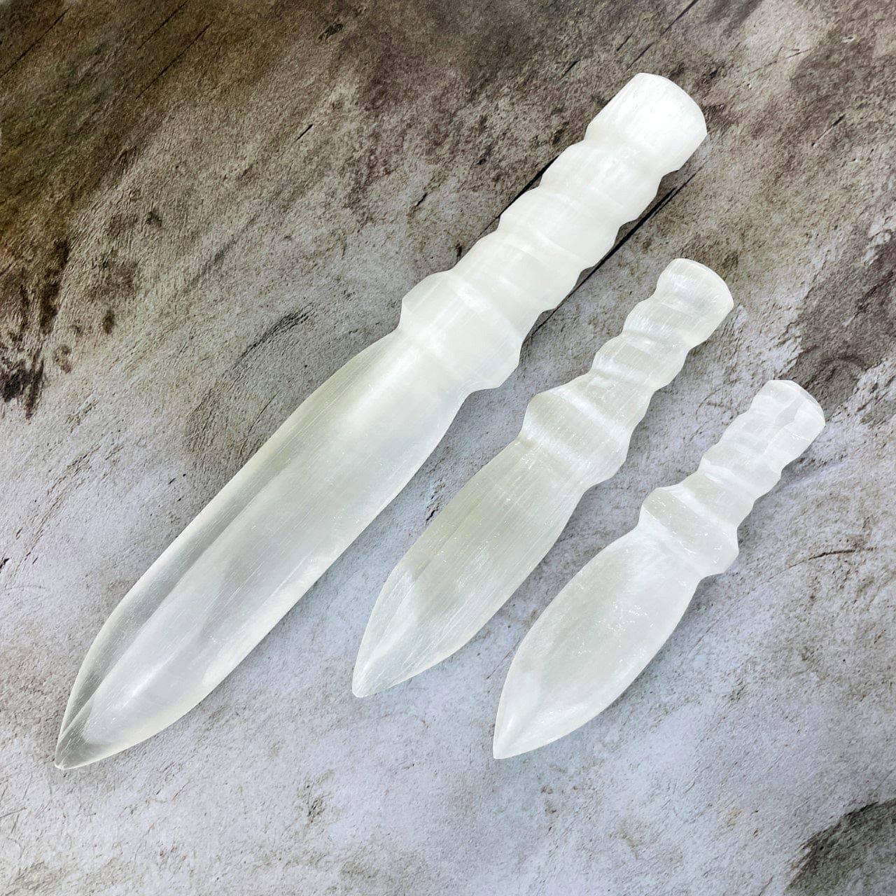 Hand Carved Crystal Selenite Knife with Twisted Handle