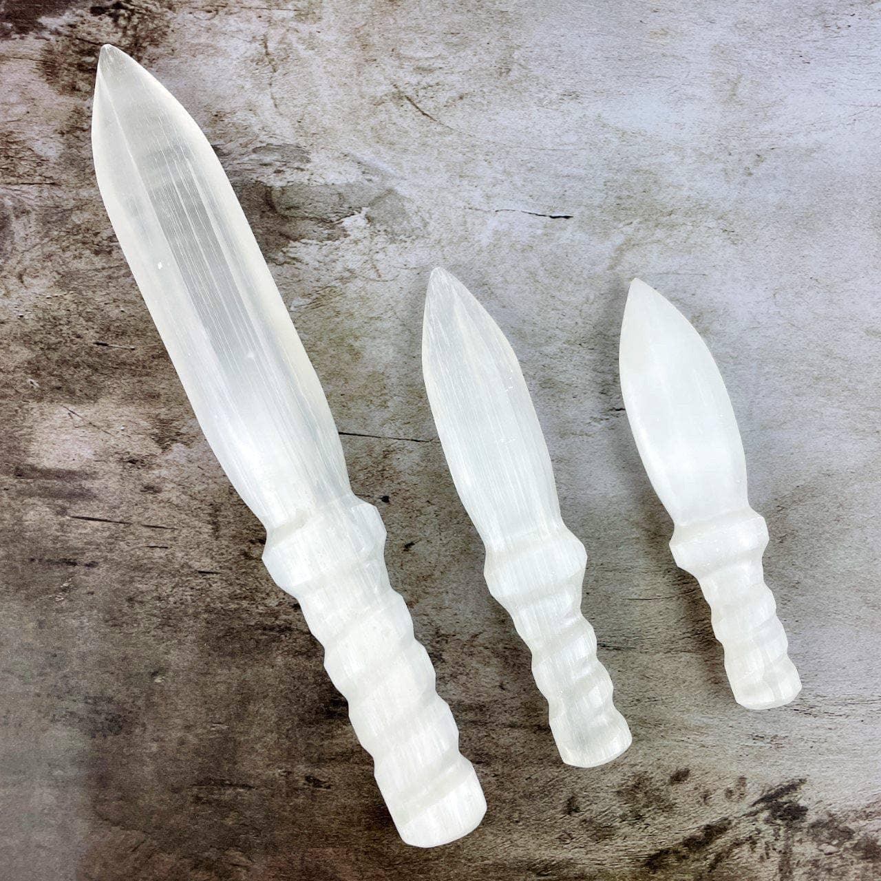 Hand Carved Crystal Selenite Knife with Twisted Handle