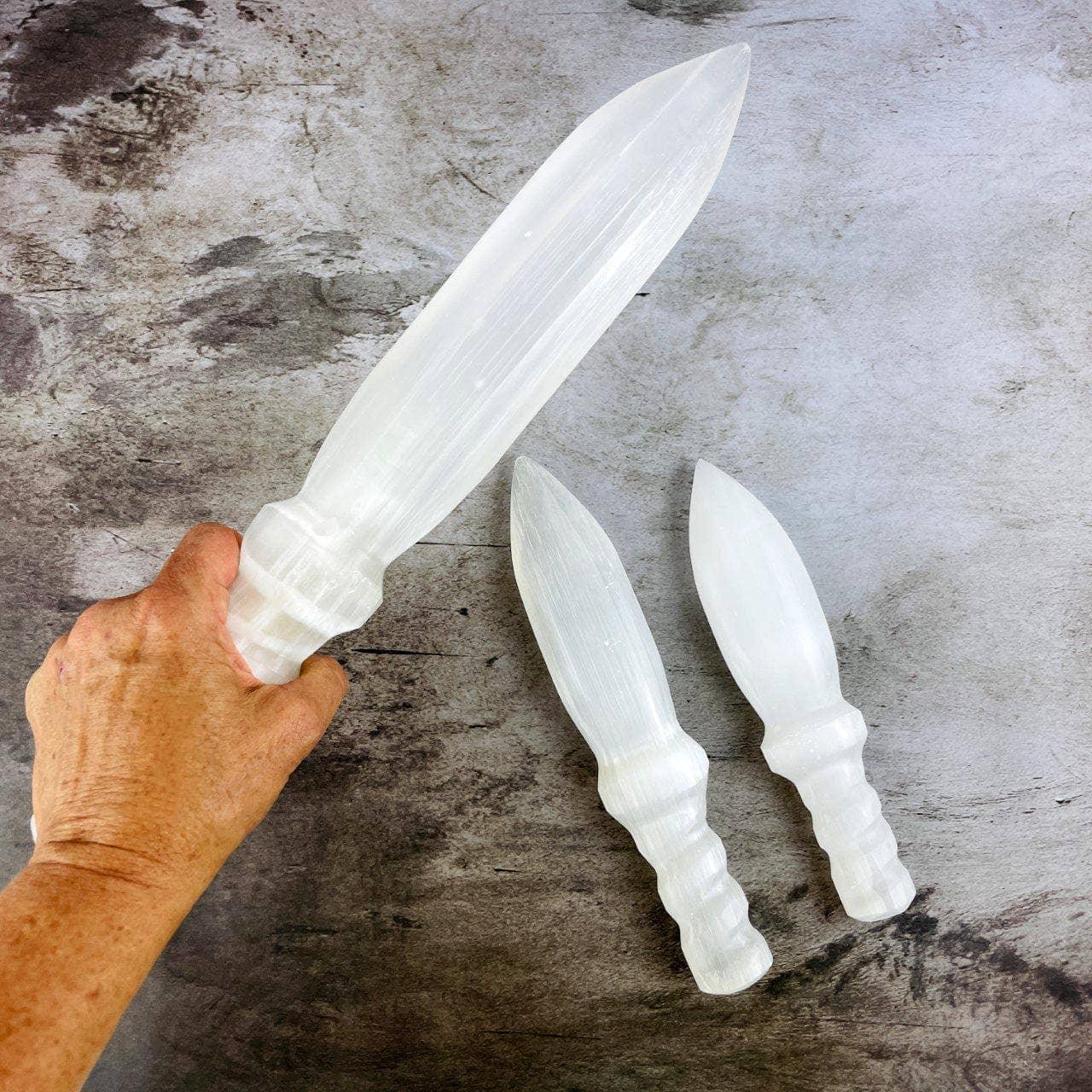 Hand Carved Crystal Selenite Knife with Twisted Handle