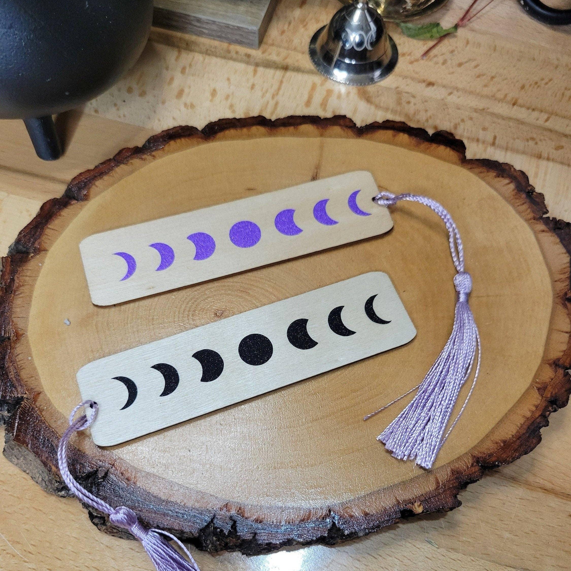 Moon Phases Wood Bookmark