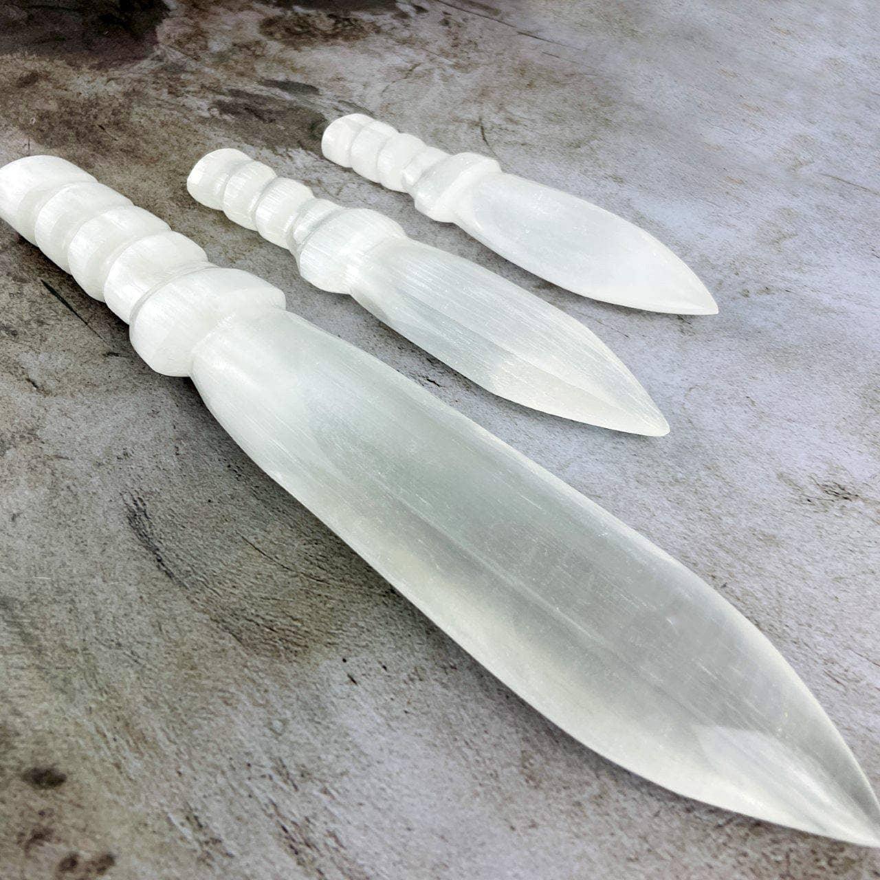Hand Carved Crystal Selenite Knife with Twisted Handle