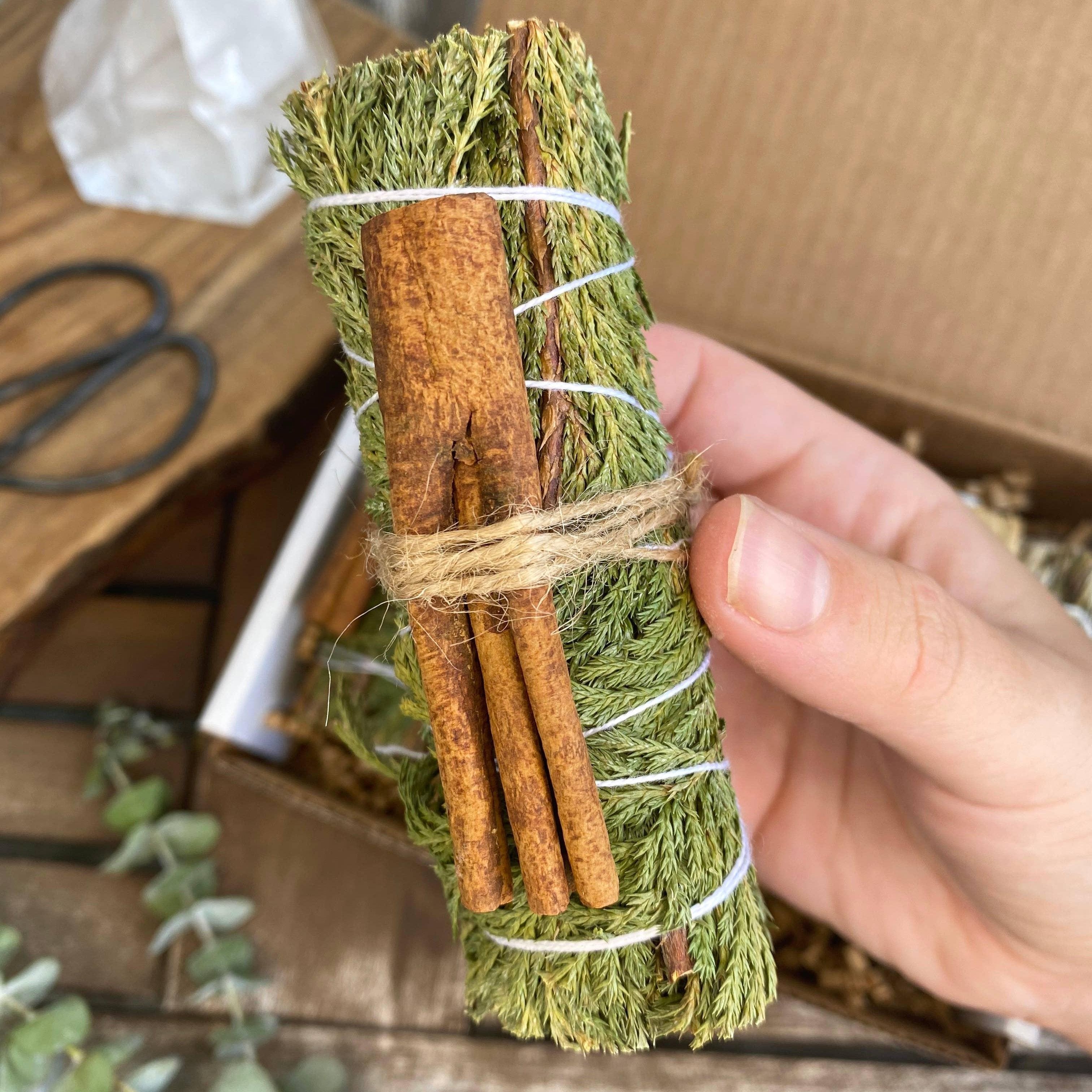 Cedar Sage Stick with Cinnamon, Smudge Sticks, Fall Decor - Classic Variable