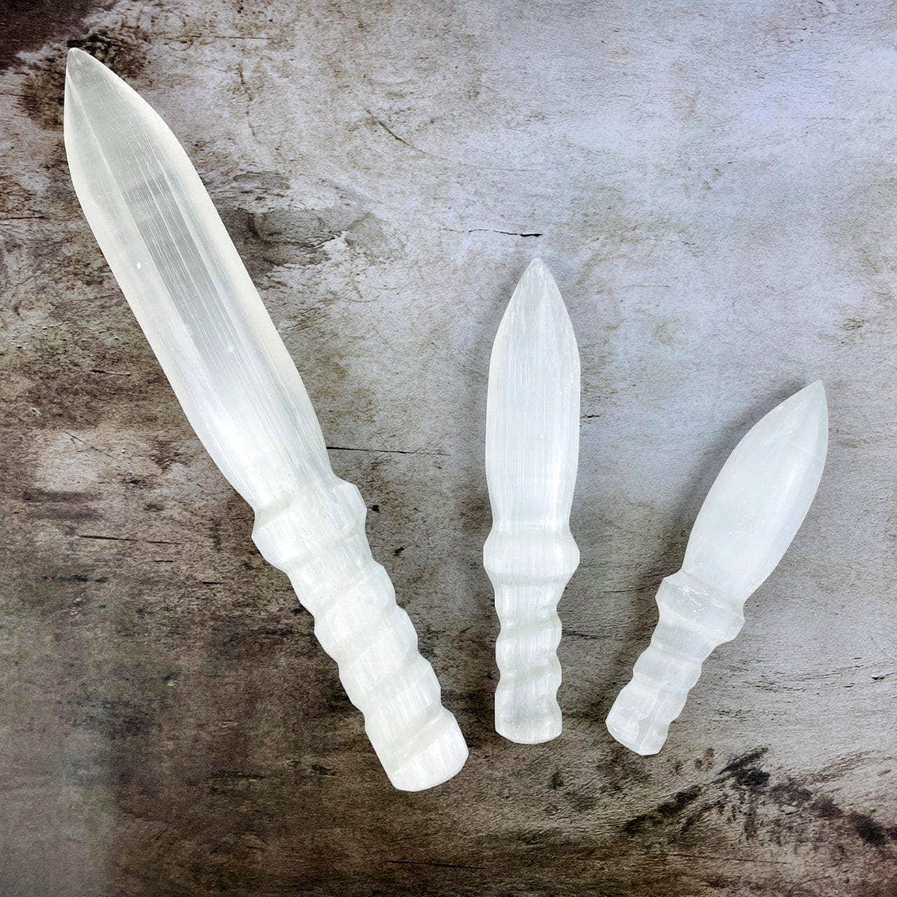 Hand Carved Crystal Selenite Knife with Twisted Handle