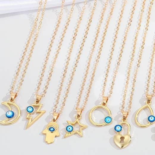 Evil Eye Protection Alloy Necklace - Assortment 6 Pcs - Classic Variable