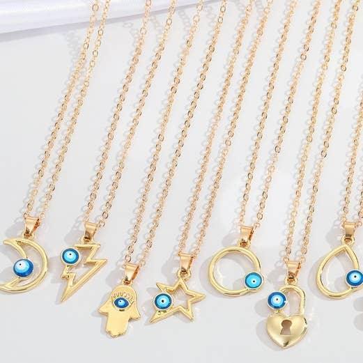 Evil Eye Protection Alloy Necklace - Assortment 6 Pcs - Classic Variable