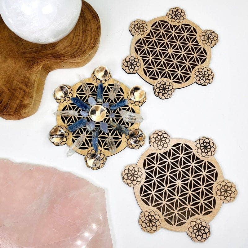 Flower of Life with Seed of Life Crystal Grid - Wooden Grid - - Classic Variable