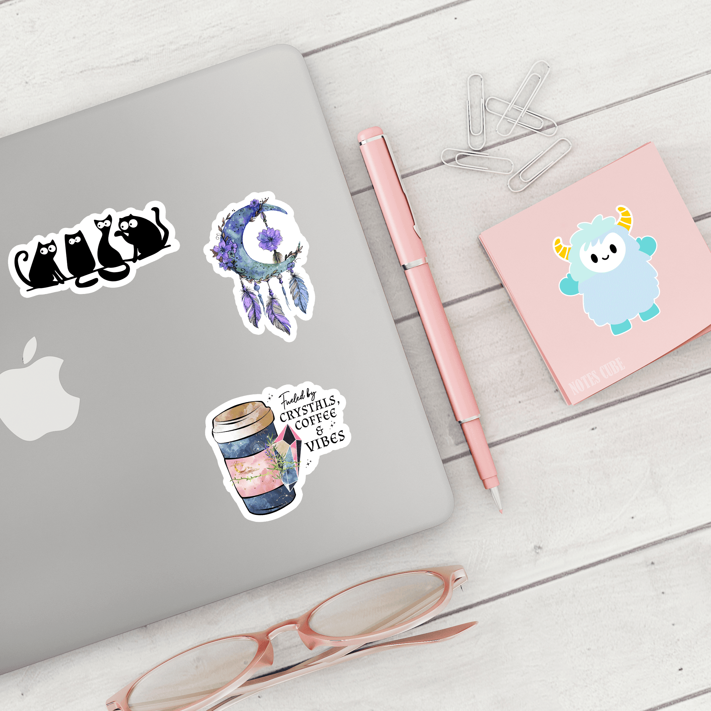 Fueled by Crystals Coffee and Vibes Vinyl Sticker - Classic Variable