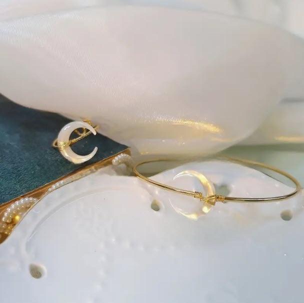 Pearl Resin Moon Open Ring & Bangle Set - Classic Variable