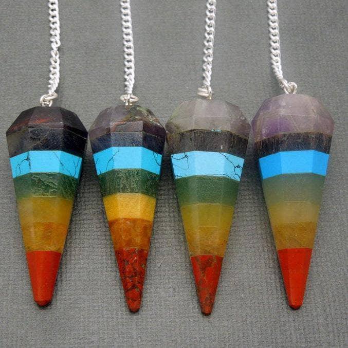 Seven Chakras Point Pendulum Pendant with Silver Plated Chai - Classic Variable