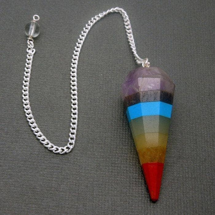 Seven Chakras Point Pendulum Pendant with Silver Plated Chai - Classic Variable