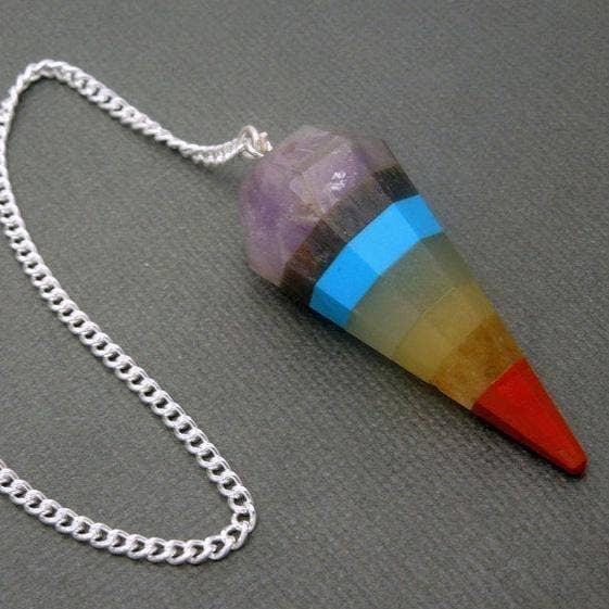 Seven Chakras Point Pendulum Pendant with Silver Plated Chai - Classic Variable