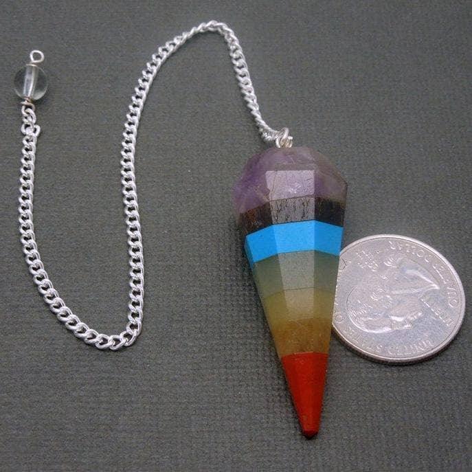 Seven Chakras Point Pendulum Pendant with Silver Plated Chai - Classic Variable