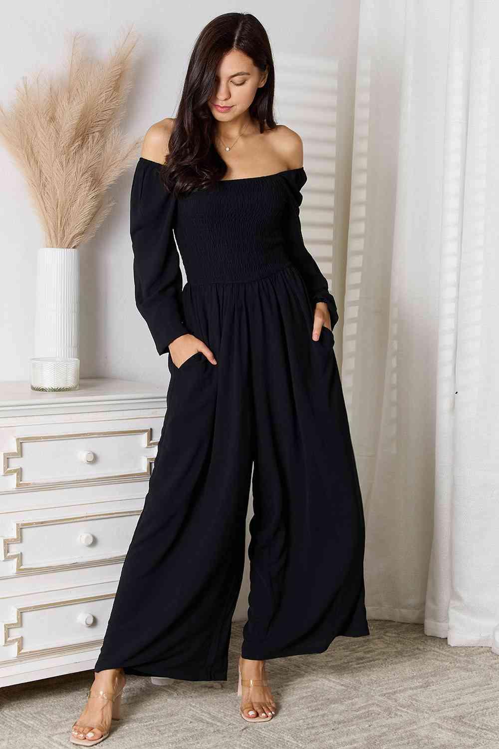 Double Take Square Neck Jumpsuit with Pockets - Classic Variable