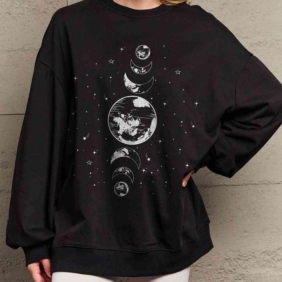 Simply Love Full Size Earth & Moon Graphic Sweatshirt - Classic Variable