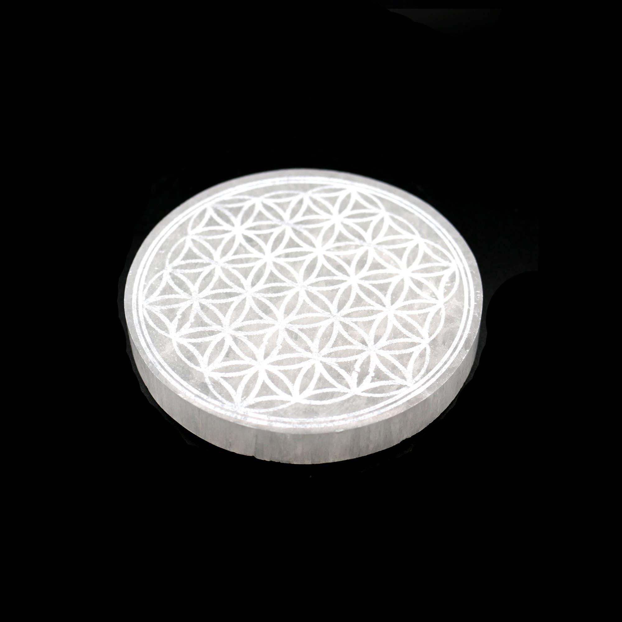 4 inch Flower of Life Round Selenite Charging Moroccan Plate - Classic Variable