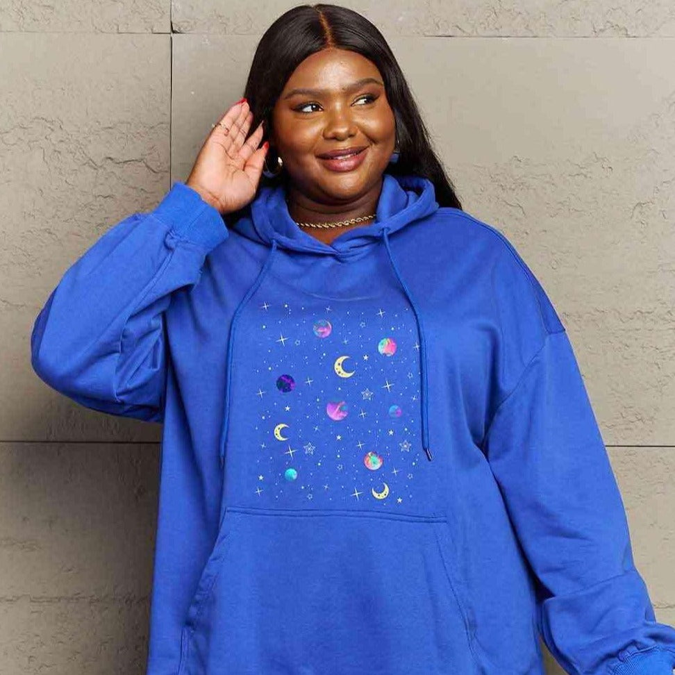 Simply Love Simply Love Full Size Dropped Shoulder Star & Moon Graphic Hoodie - Classic Variable