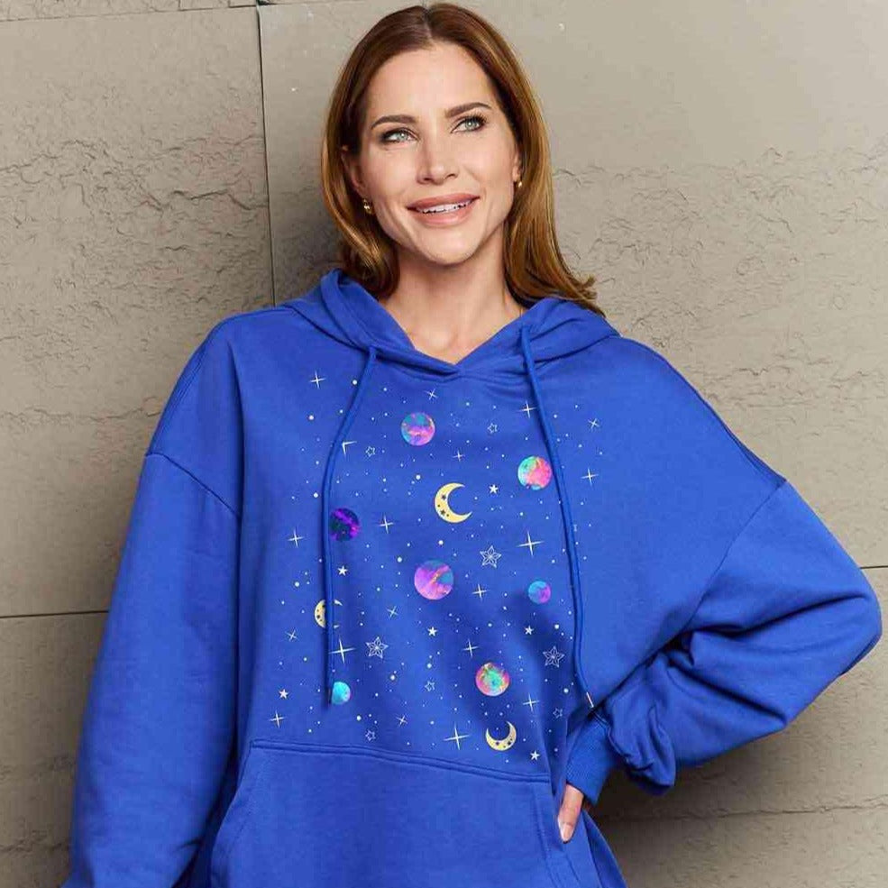 Simply Love Simply Love Full Size Dropped Shoulder Star & Moon Graphic Hoodie - Classic Variable