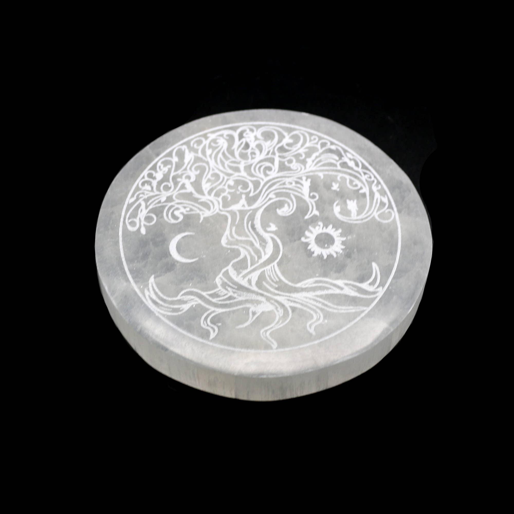 4 inch Tree of Life Round Selenite Charging Moroccan Plate - Classic Variable