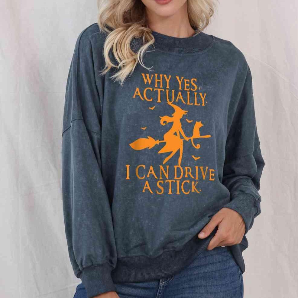 Round Neck Dropped Shoulder Witch Graphic Sweatshirt - Classic Variable