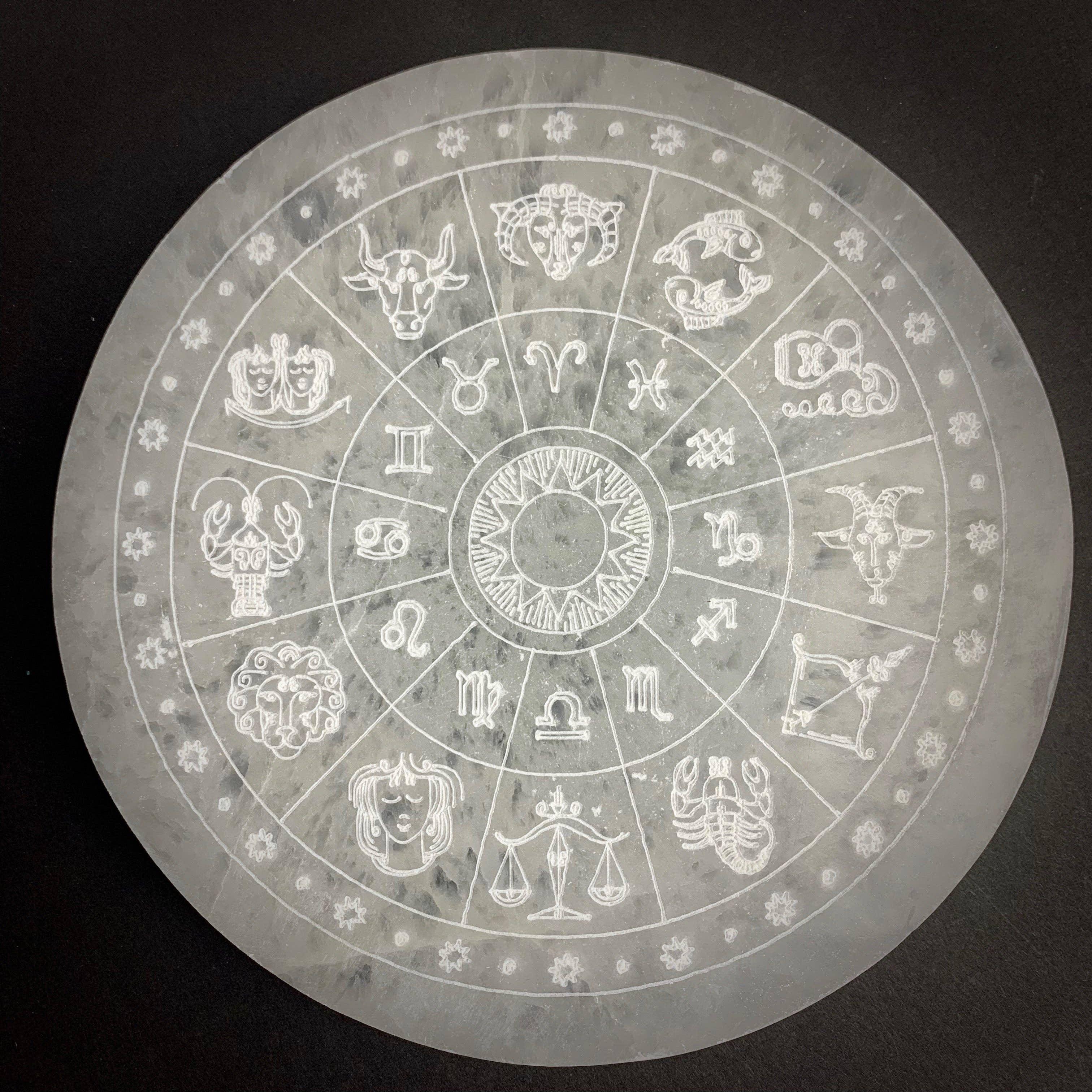 Selenite | Zodiac Wheel Crystal Charging Plate | Morocco - Classic Variable